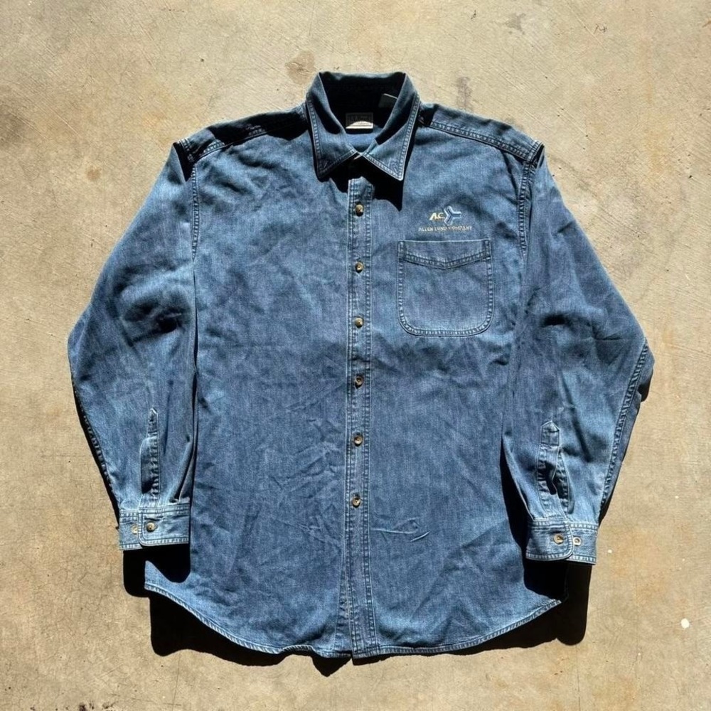 Vintage L.L. Bean Denim Jean Flannel Button Down Faded Long Sleeve Shirt